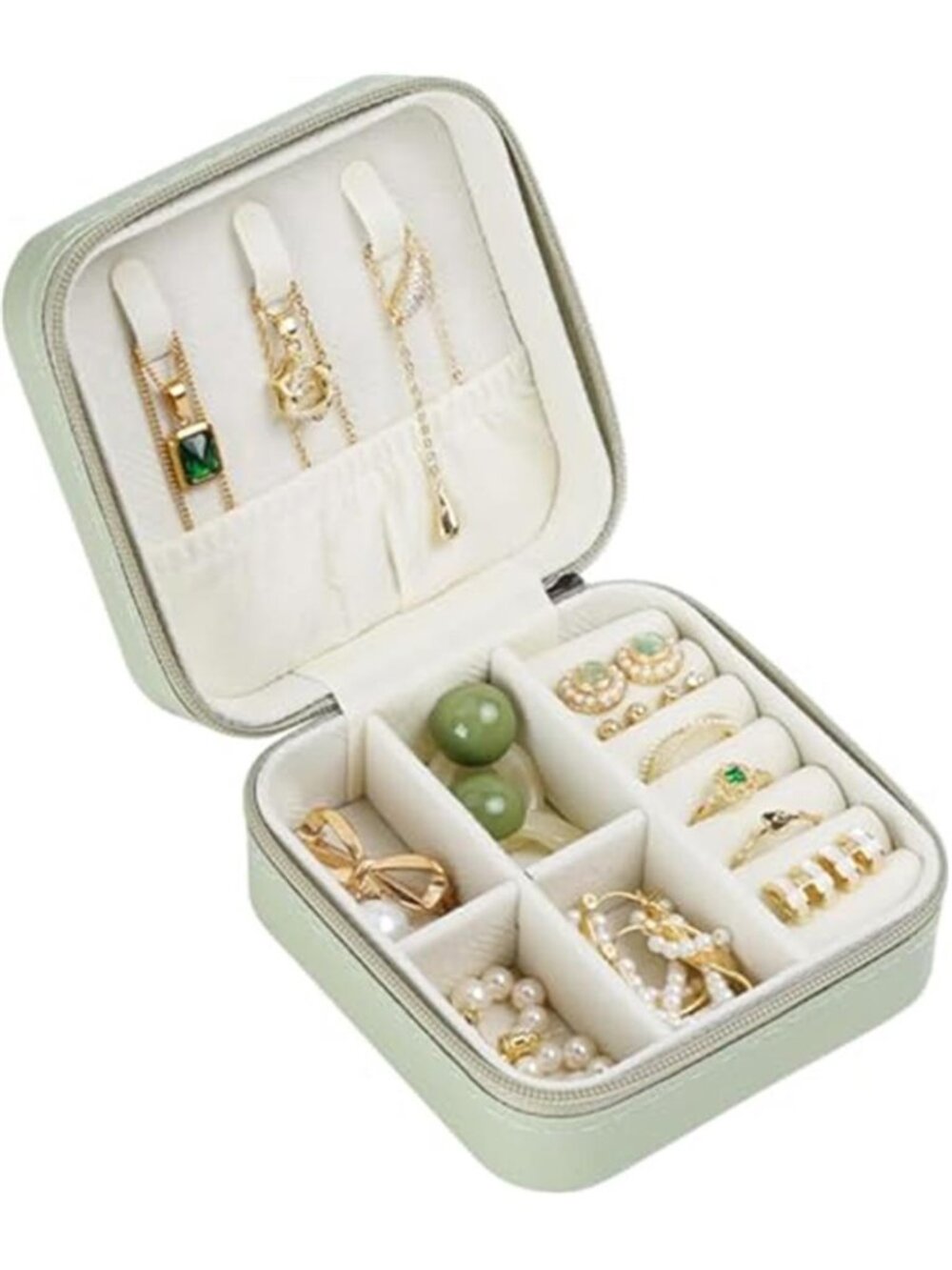 Green Leather Travel Jewelry Case Organizer Box Portable Waterproof Women Gift
